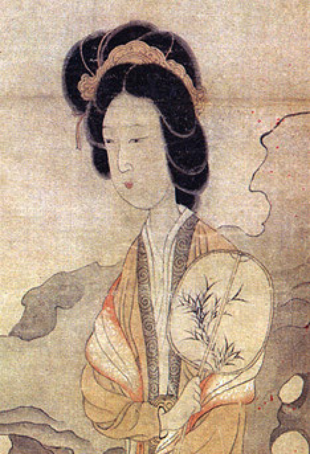 Mujer con un abanico oval, de la pintura “Agradeciendo las ciruelas” (primera mitad del siglo XVII), obra del artista chino Chen Hongshou, (1598-1652) Museo provincial de Guangdong, China. Foto: Wikimedia Commons